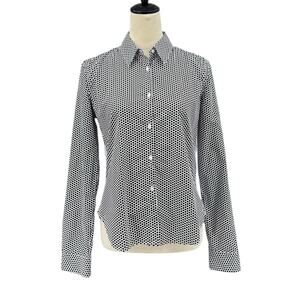 JED Black & White Polka Dot Contrast Blue Button Up Long Sleeve Cotton Shirt